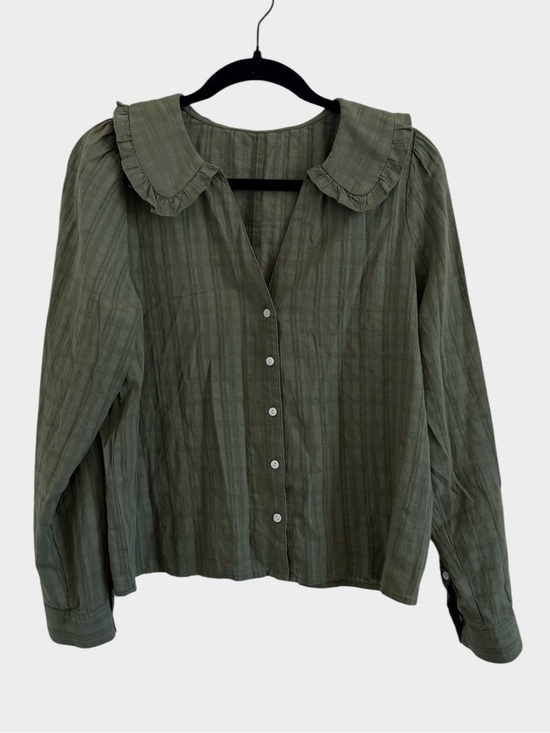 Madewell Tops - Madewell Ruffle-Collar Button-Up Shirt in
Syril Plaid Green Faded Palm
